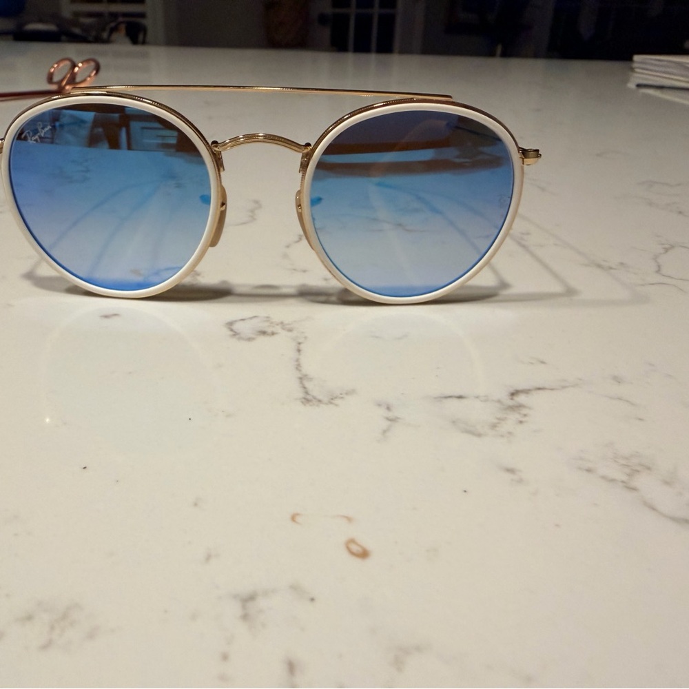 Ray-Ban Gold Frame Sunglasses with Blue Gradient Lenses